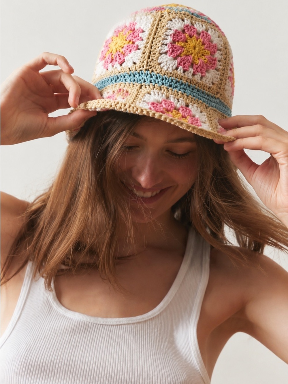 UO Floppy crochet granny squares bucket hat
